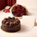 Chocolate Cake and Red Rose Combo