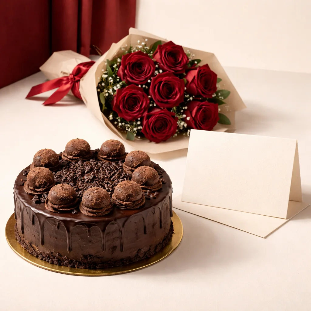Chocolate Cake and Red Rose Combo