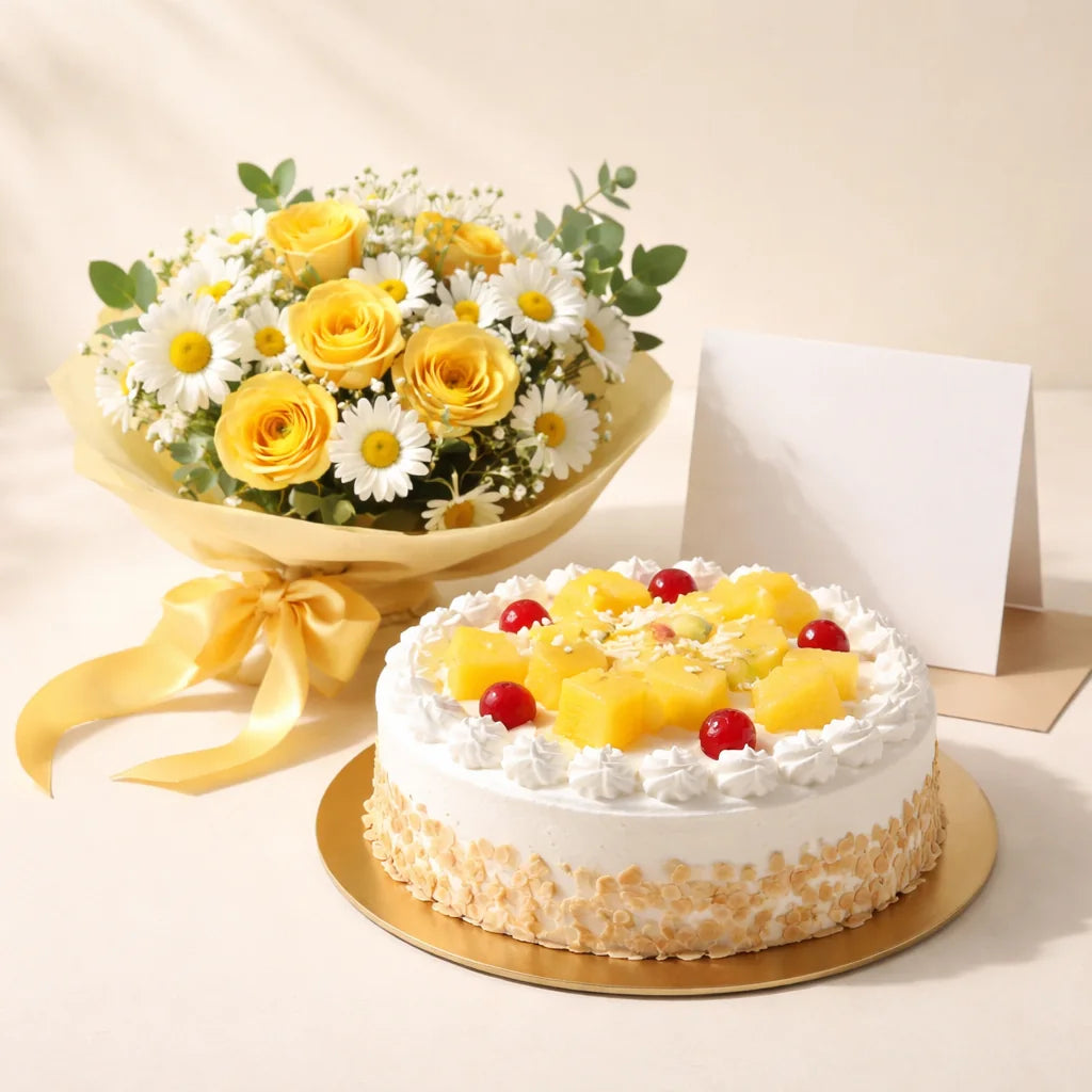 Pineapple Cake and Rose Combo