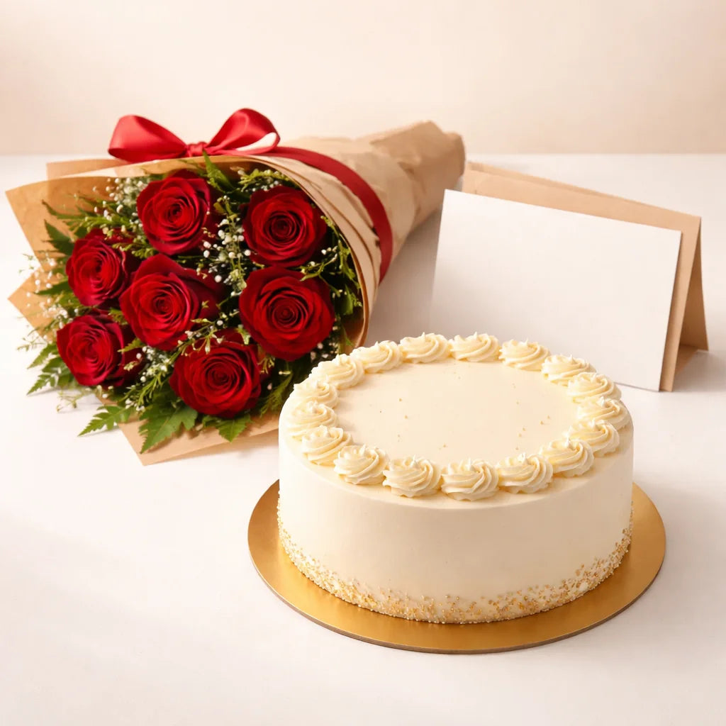 Eggless Cake and Rose Combo