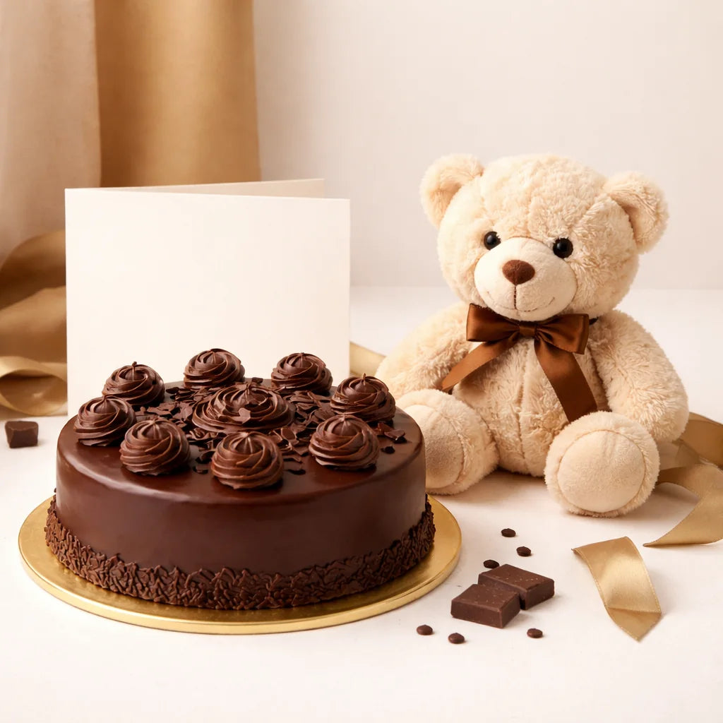 Chocolate Cake and Teddy Combo
