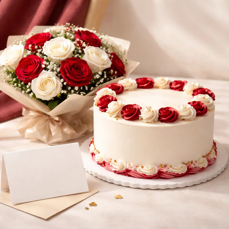 Anniversary Cake and Rose Combo
