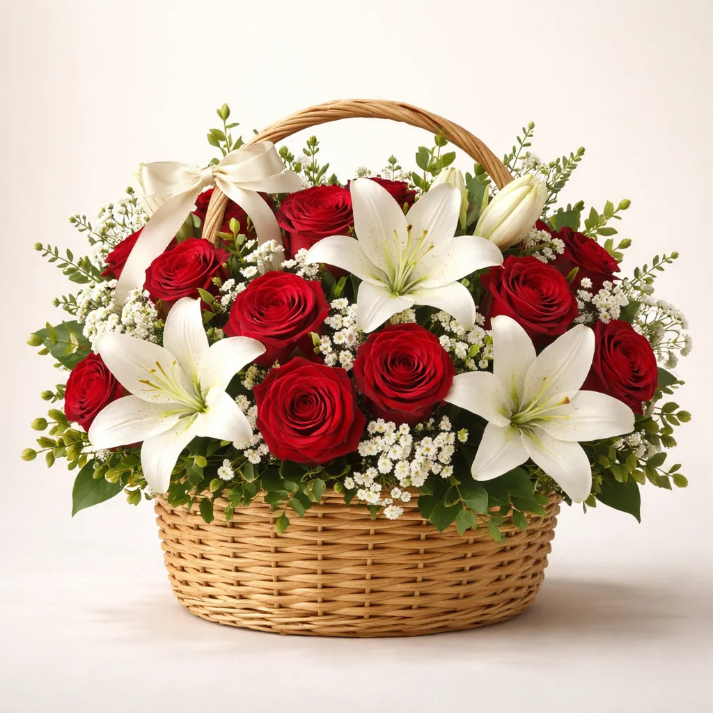 Rose and Lily Flower Basket