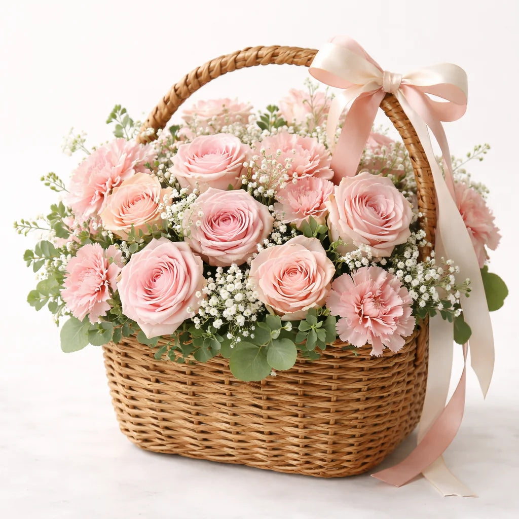 Pink Romance Flower Basket