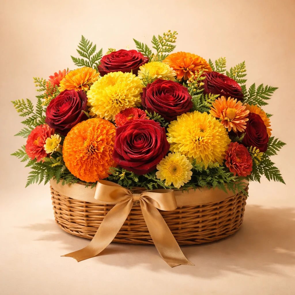 Festive Marigold Flower Basket