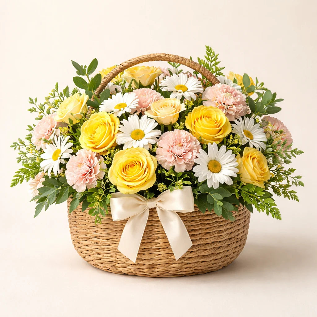 Cheerful Daisy Flower Basket