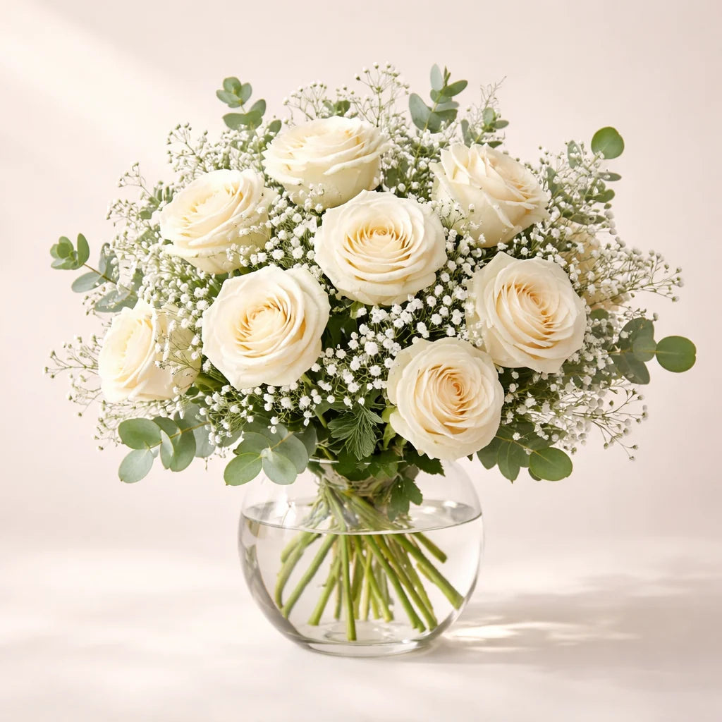 Ivory Rose Flower Vase Arrangement