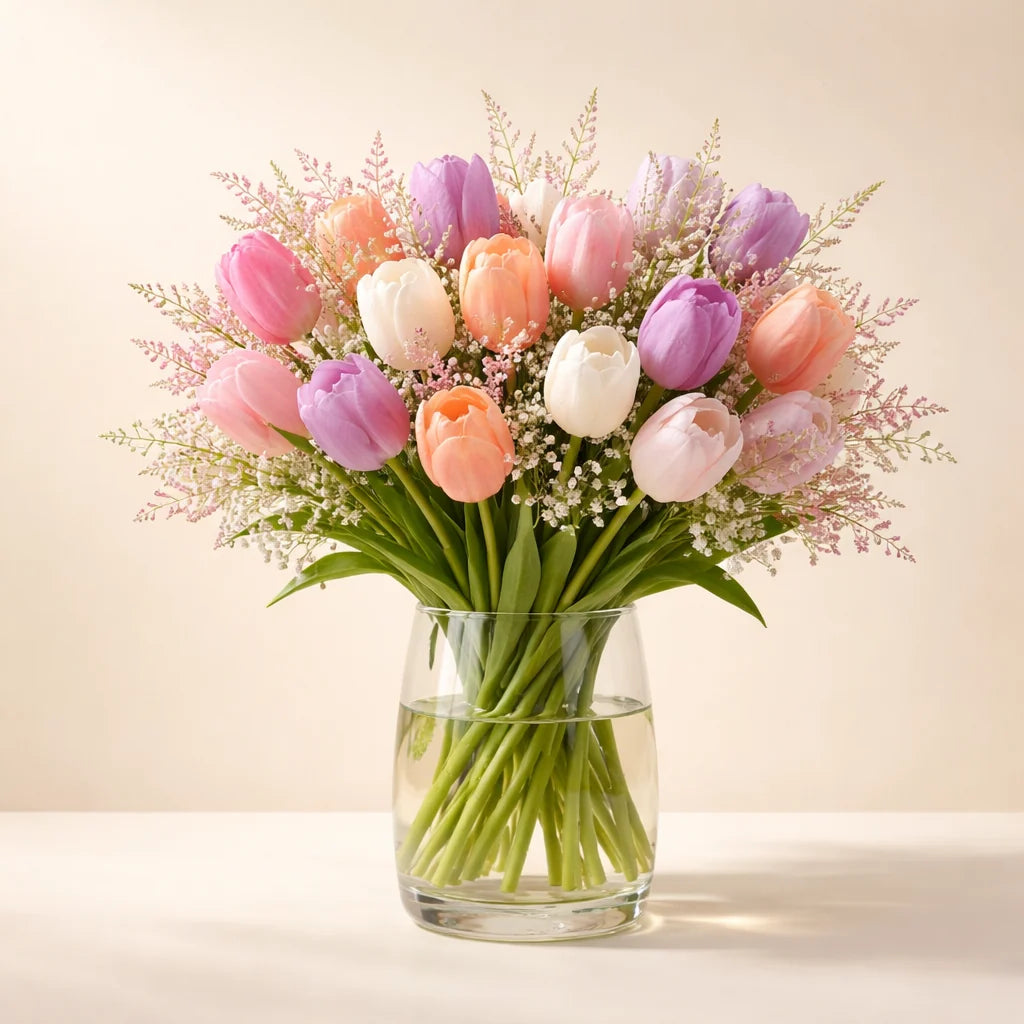Pastel Tulip Flower Vase Arrangement
