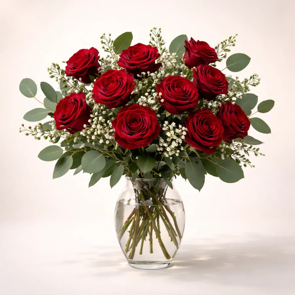Red Rose Celebration Flower Vase