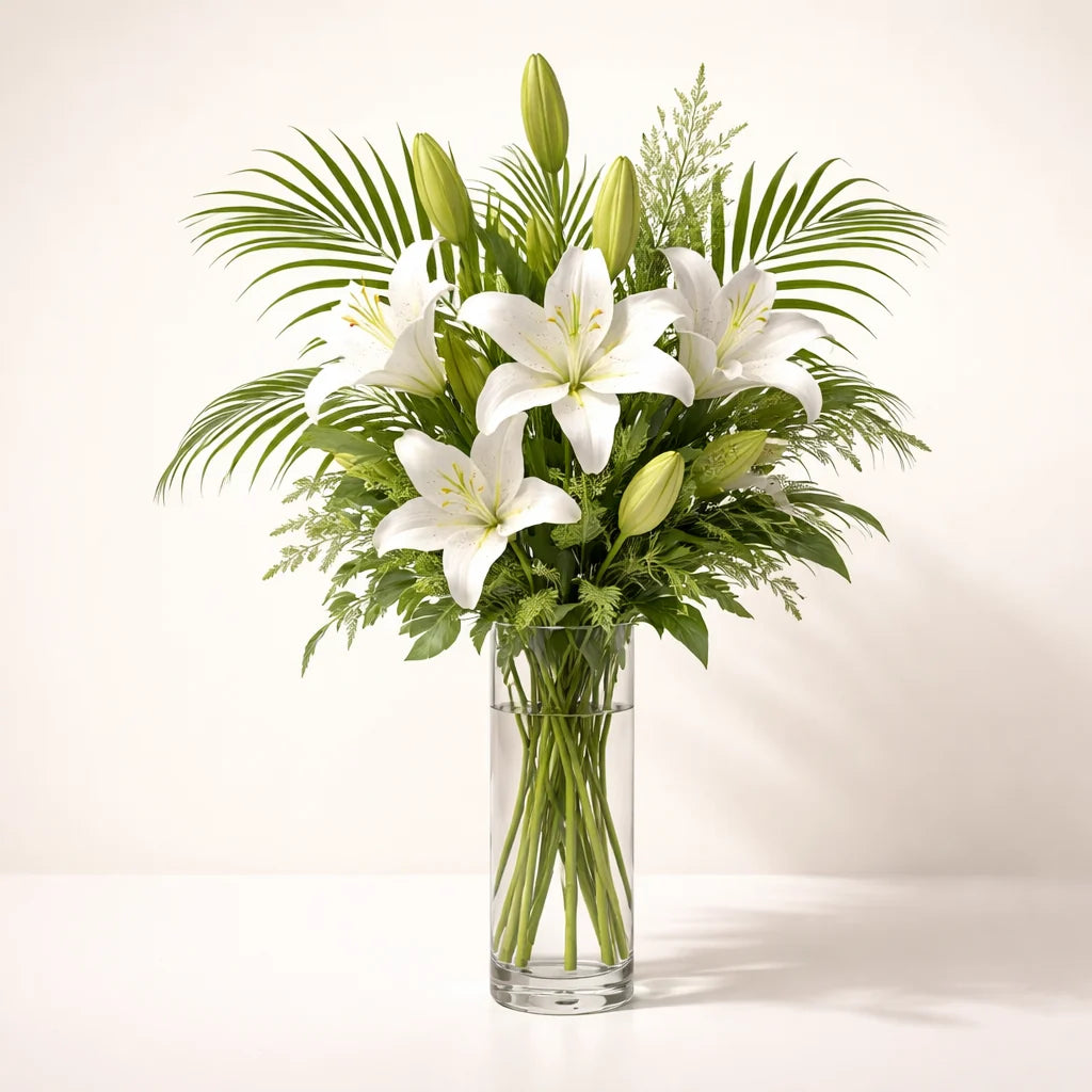 White Lily Flower Vase Arrangement
