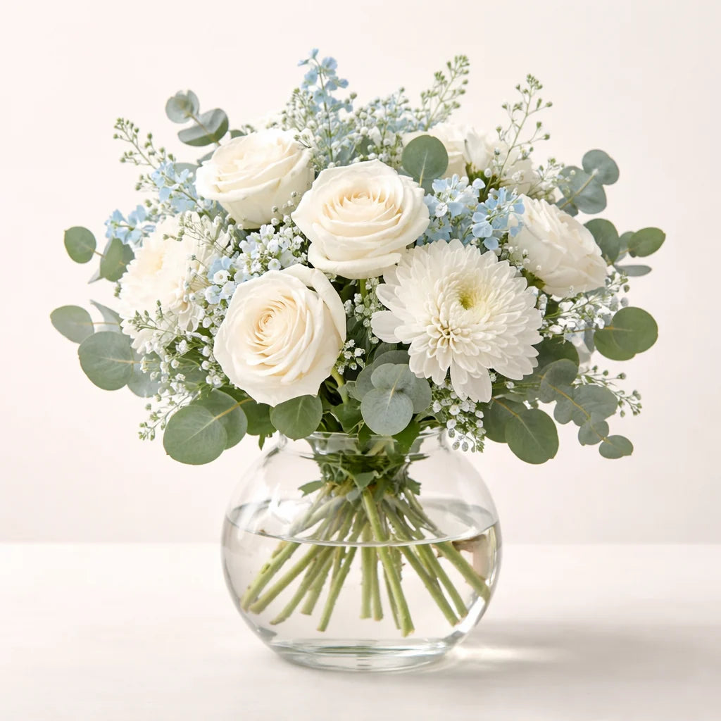 Blue and White Floral Vase Arrangement