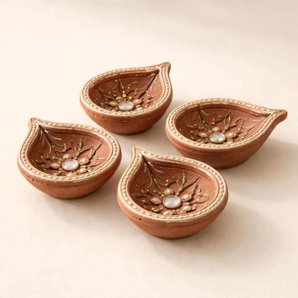 Handcrafted Clay Diya Set