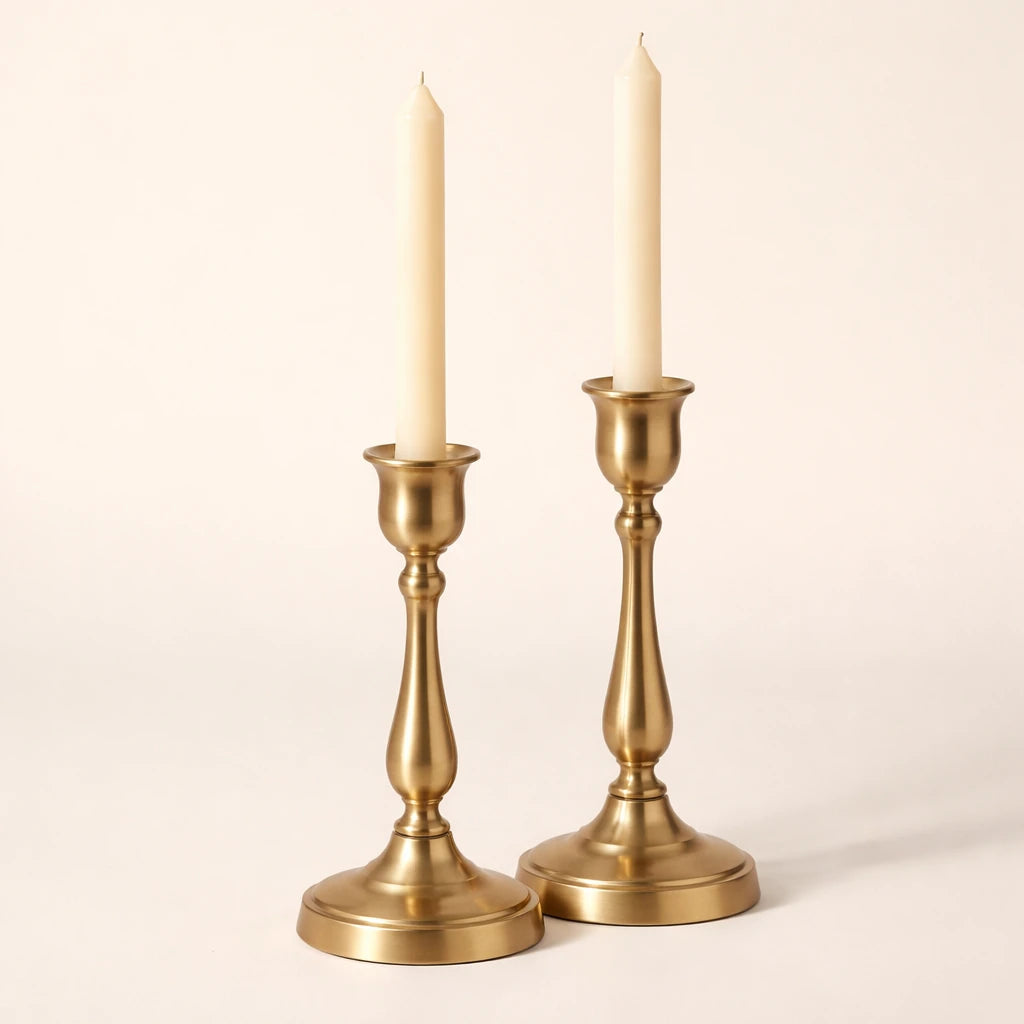 Brass Tone Candle Holder Pair