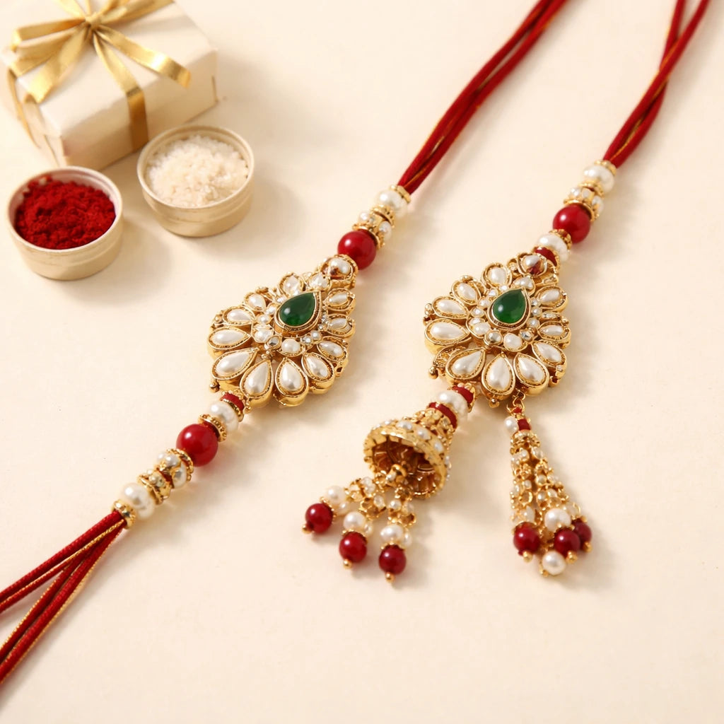 Kundan-Style Bhaiya-Bhabhi Rakhi
