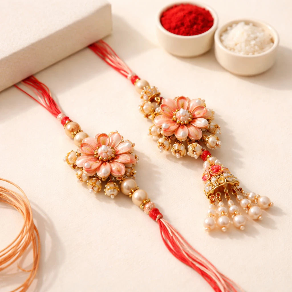 Floral Bhaiya-Bhabhi Rakhi Pair