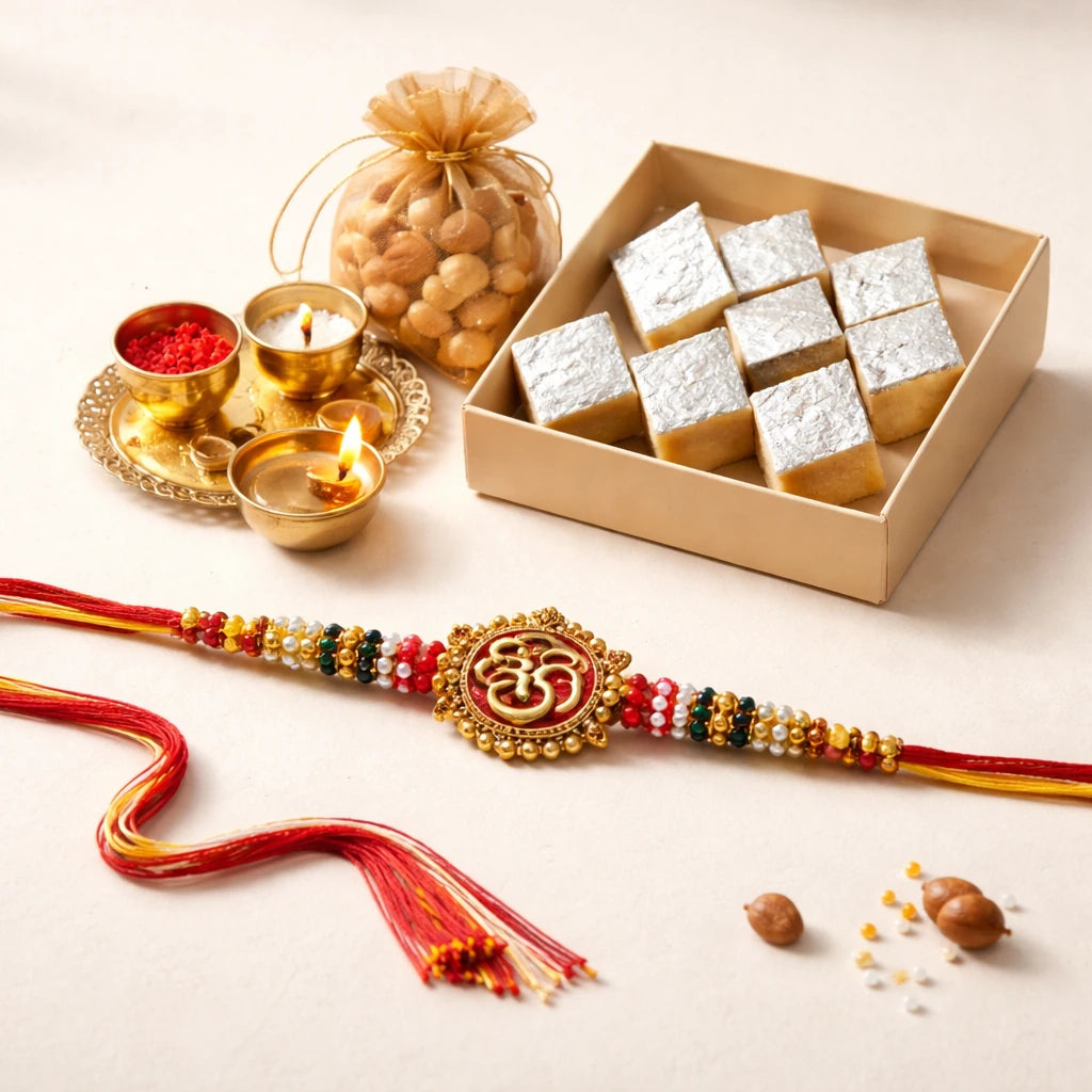 Rakhi with Pooja Essentials Hamper