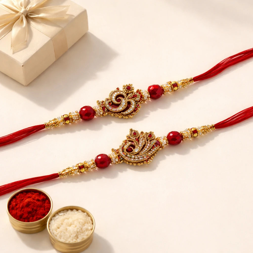 Red and Gold Rakhi Set
