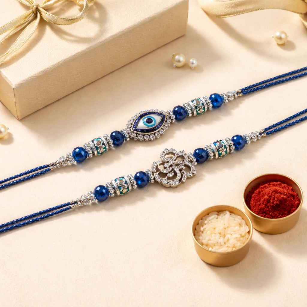 Blue and Silver Rakhi Set