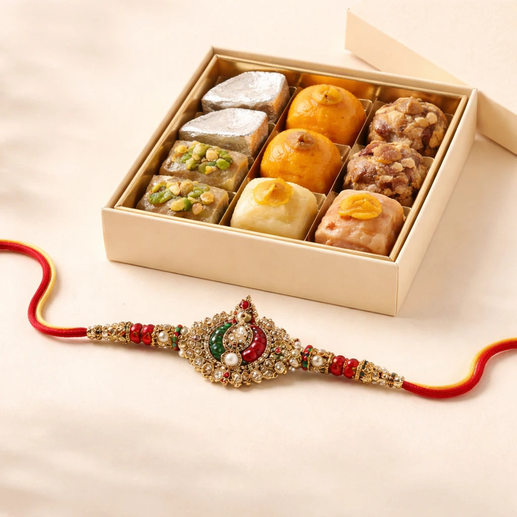 Designer Rakhi with Assorted Mithai