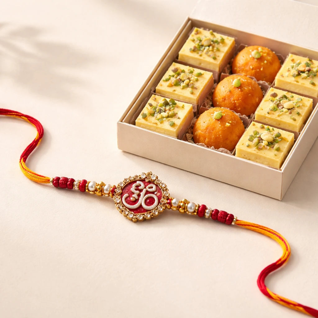 Om Motif Rakhi with Mithai