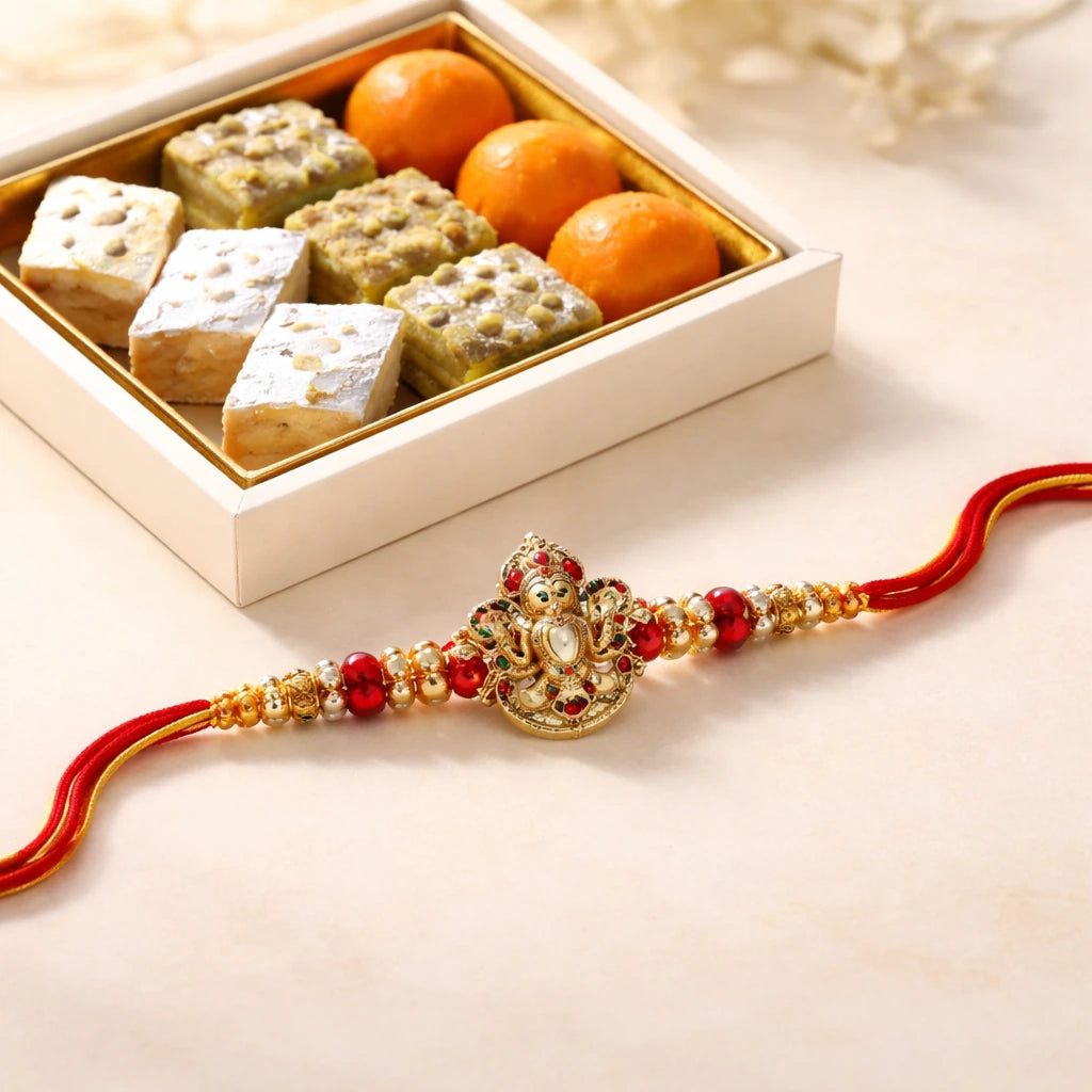 Ganesha Motif Rakhi with Sweets
