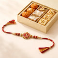 Red and Gold Rakhi with Sweets