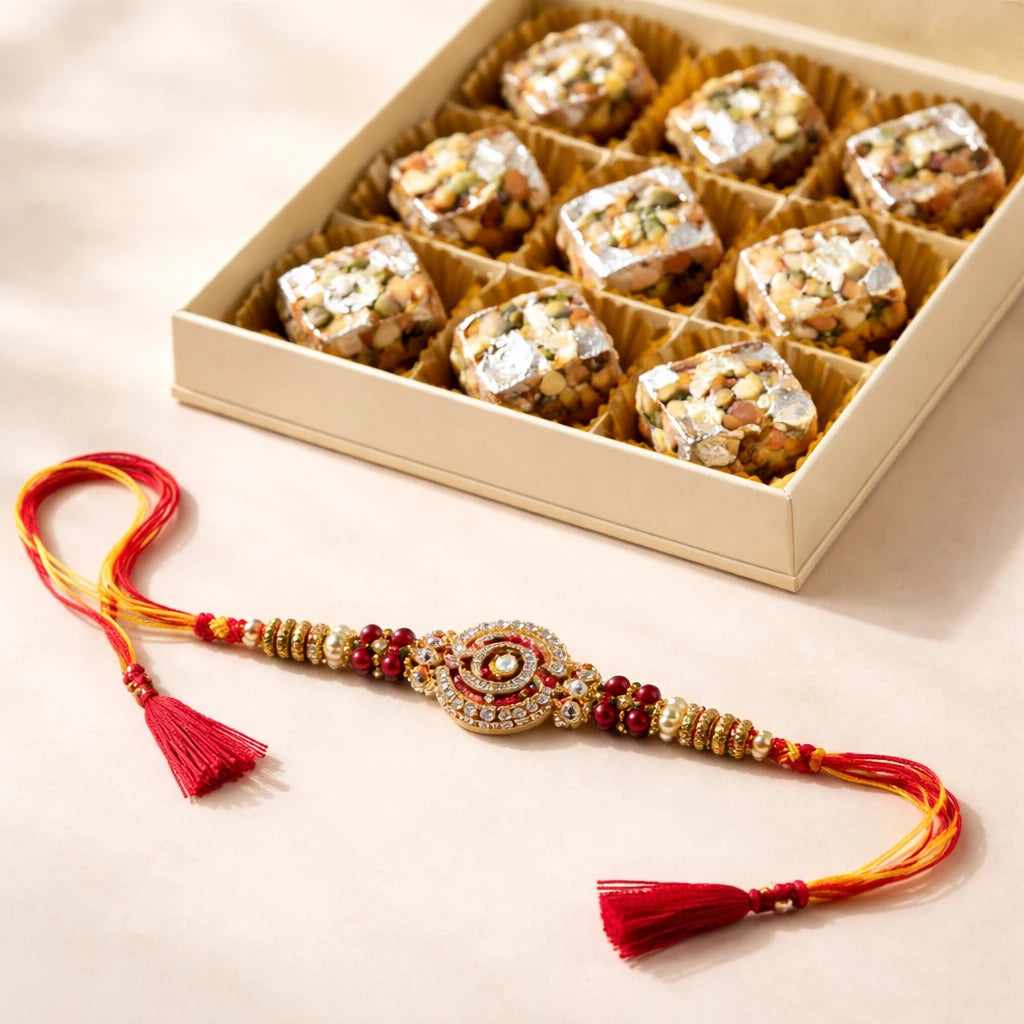 Premium Rakhi with Dry Fruit Sweets