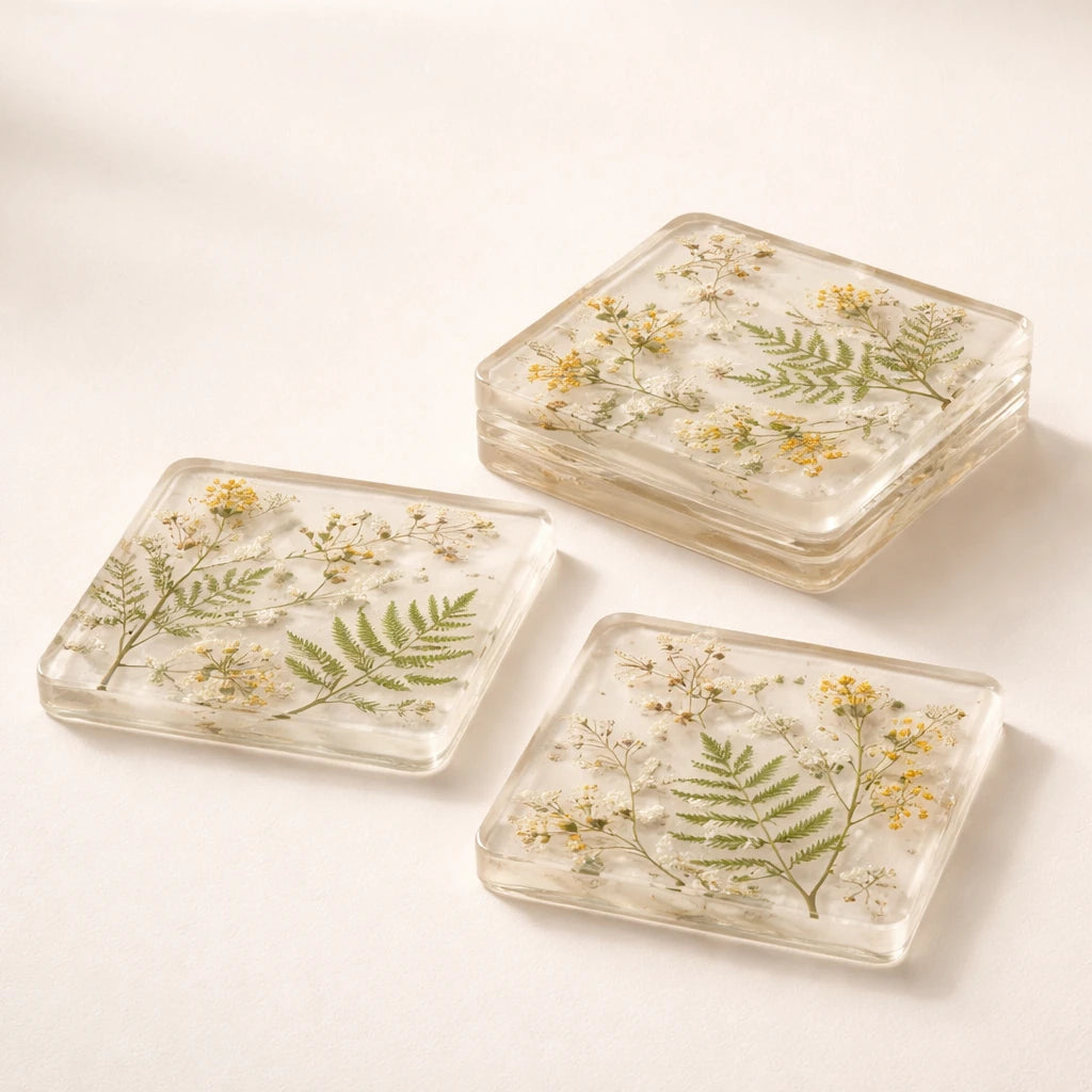 Botanical Resin Coaster Set